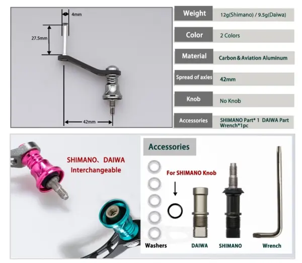 ด้ามจับรอกคาร์บอนสีดำ HEIGHTEN 42 มม. (ลูกบิดไม่มี) สําหรับรอกหมุน Shimano และ Daiwa - Image 3