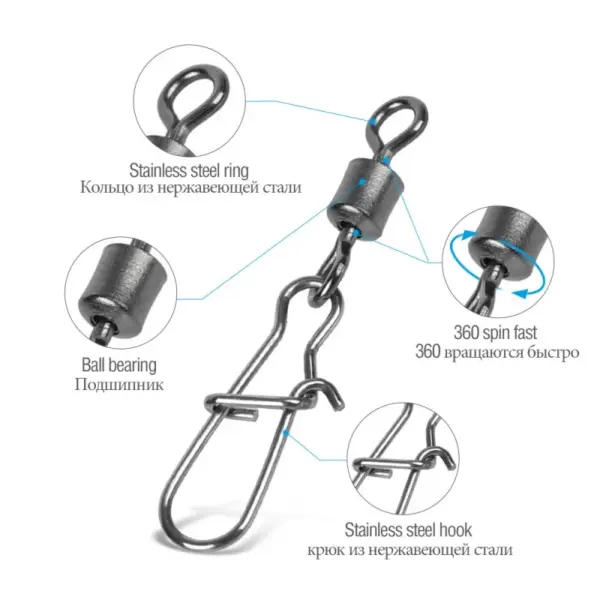 ชุดขั้วต่อตกปลาหมุน Interlock Pin Snap Rolling หมุนสําหรับ Fishhook Lure ชุด 100 ชิ้น - Image 3